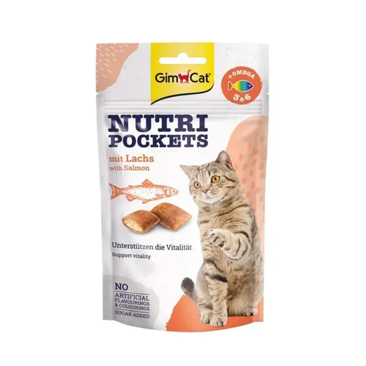 Вітамінні ласощі GimCat Nutri Pockets для котів для зміцнення імунної системи та здоров’я з лососем Омега 3/6 60 г — зображення 1