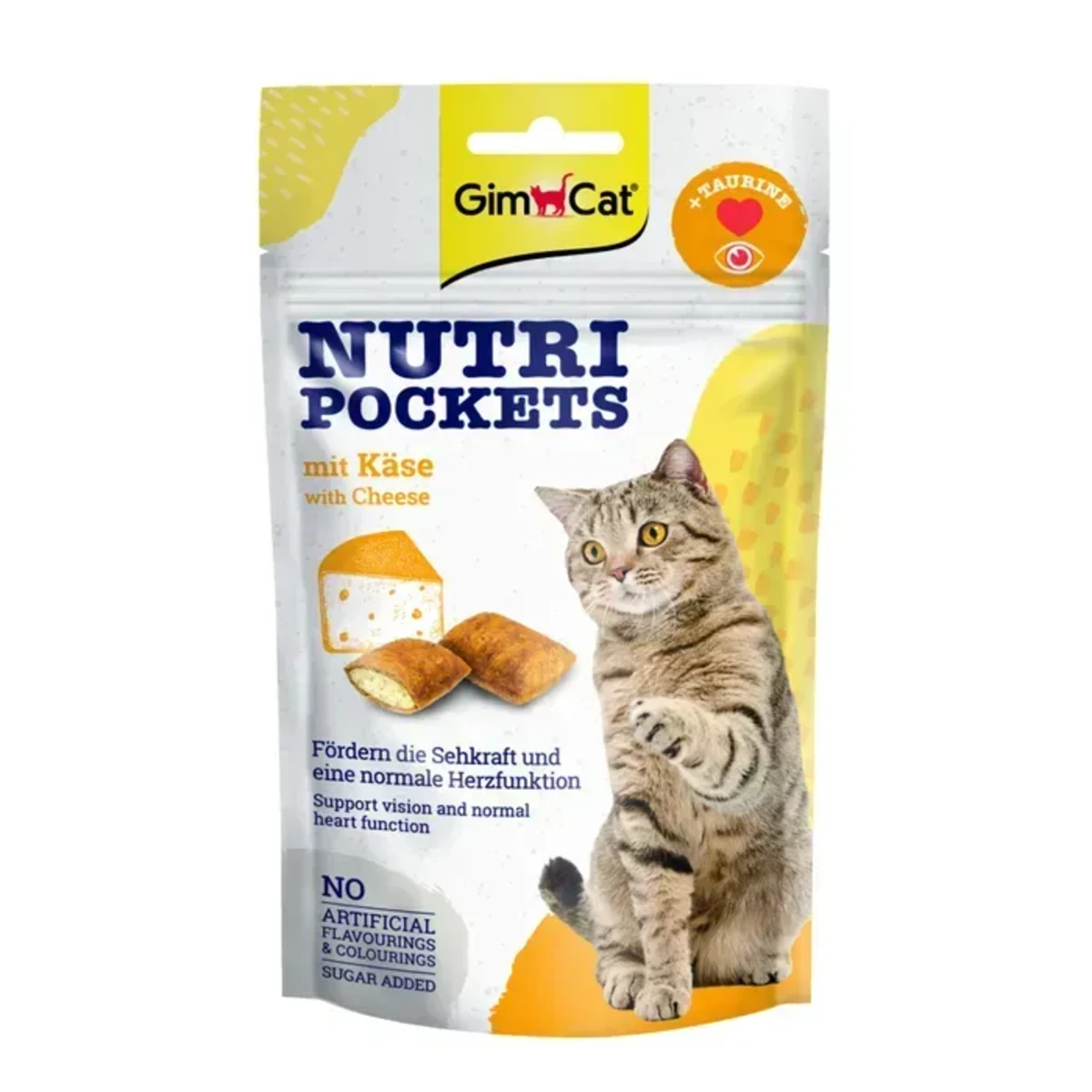 Вітамінні ласощі GimCat Nutri Pockets для котів для здоров'я серця та зору, з сиром та таурином 60 г — зображення 1