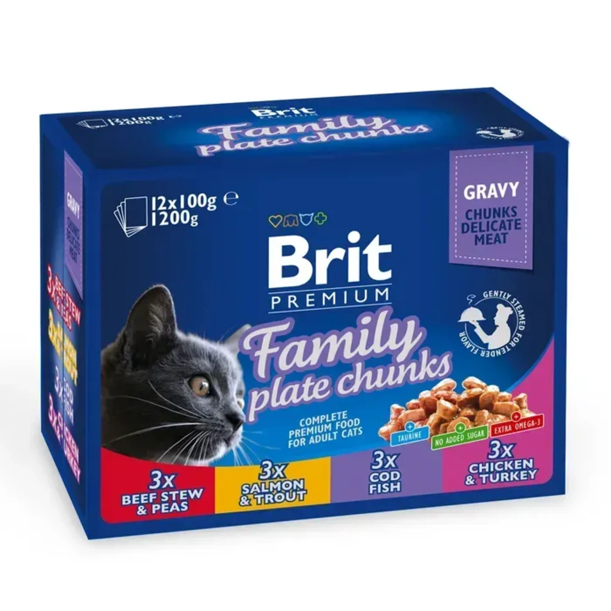 Корм вологий Brit Premium Cat Family Plate pouches набір паучів сімейна тарілка для котів асорті 4 смаки 100 г х 12 шт. — зображення 1