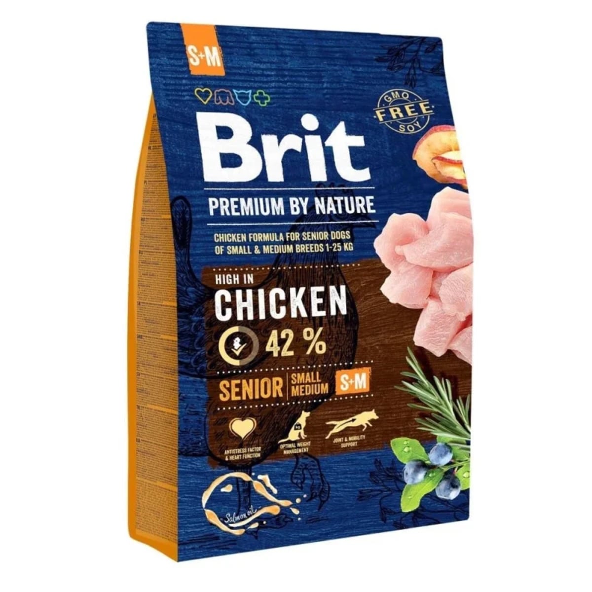 Корм сухий Brit Premium Dog Senior S+M для собак дрібних та середніх порід похилого віку, з куркою 3 кг