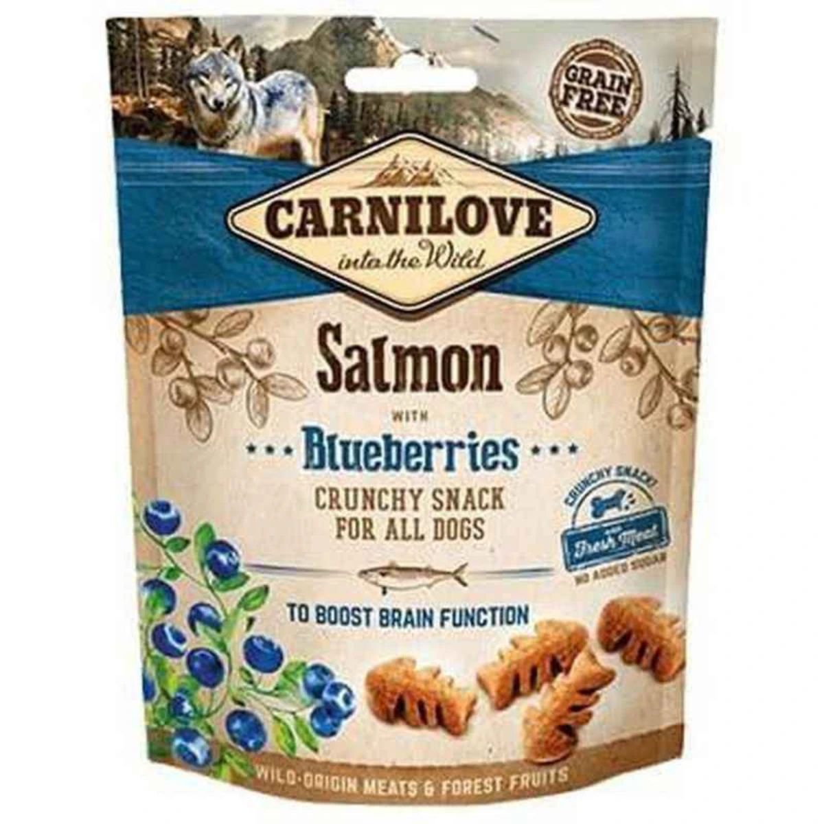 Ласощі Carnilove Dog Crunchy Snack Salmon with Blueberries для собак для покращення роботи мозку з лососем та чорницею — зображення 1