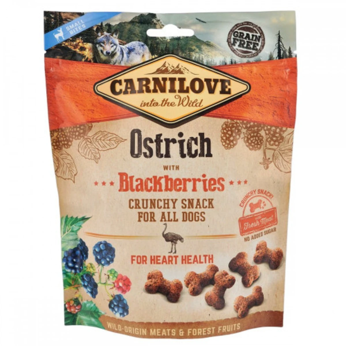 Ласощі Carnilove Dog Crunchy Snack Ostrich with Blackberries для собак для здоров я серця зі страусом та ожиною — зображення 1