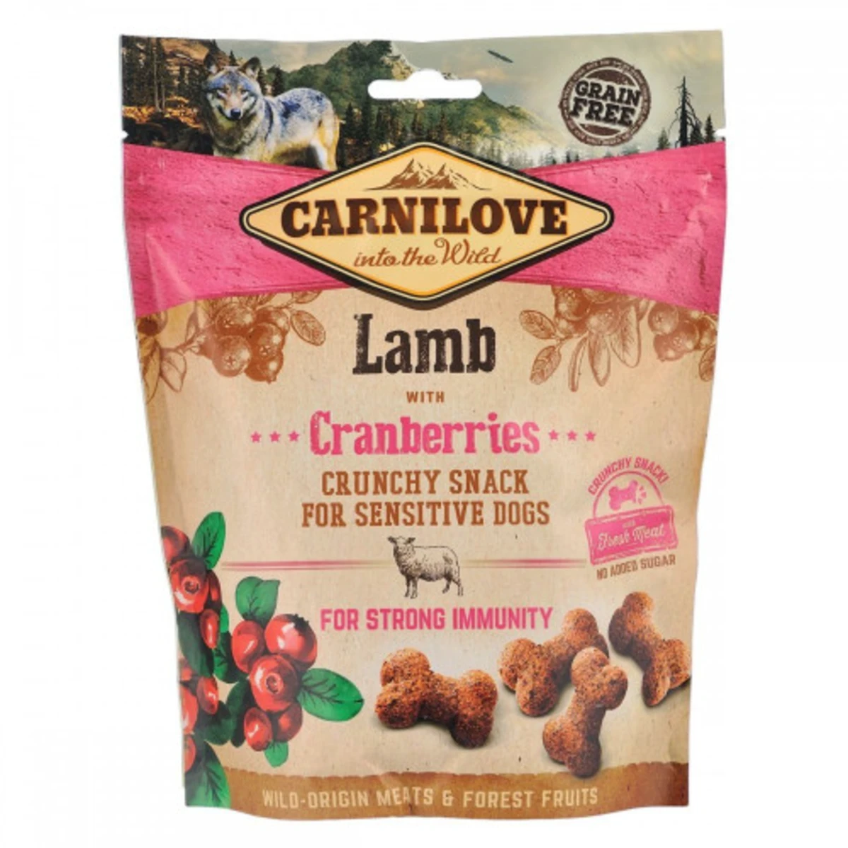 Ласощі Carnilove Dog Crunchy Snack Lamb with Cranberries для собак для міцного імунітету з ягнятиною та журавлиною — зображення 1