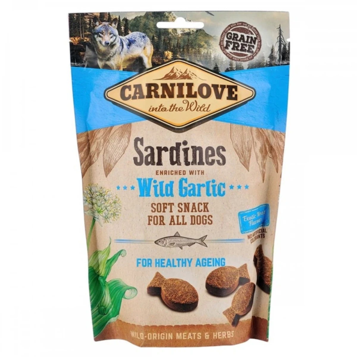 Ласощі Carnilove Dog Semi Moist Snack Sardines with Wild Garlic для собак для уповільнення процесів старіння з сардиною та диким часником