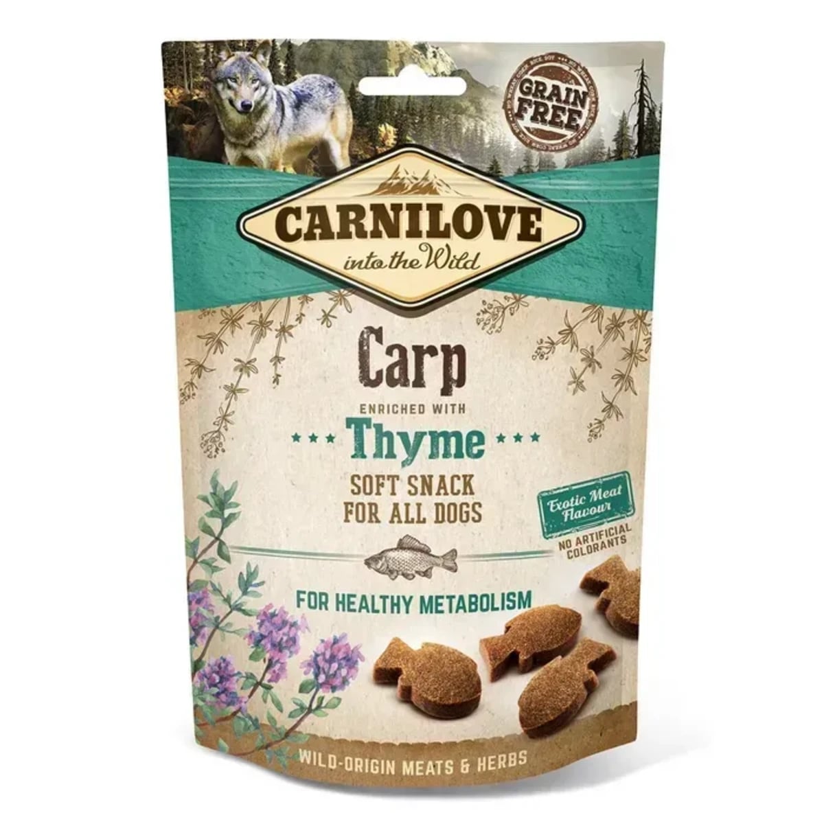 Ласощі Carnilove Dog Semi Moist Snack Carp with Thyme для собак для покращення обміну речовинз коропом та чебрецем