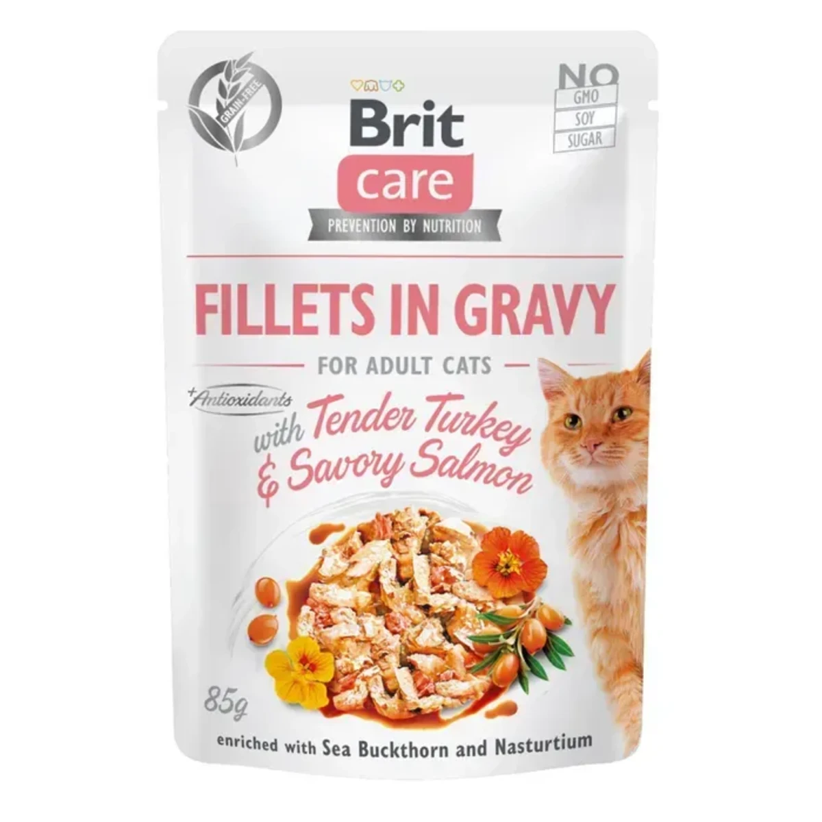 Корм вологий Brit Care Fillets in Gravy Tender Turkey and Savory Salmon д/котів філе в соусі з індичкою та лососем 85 г — зображення 1