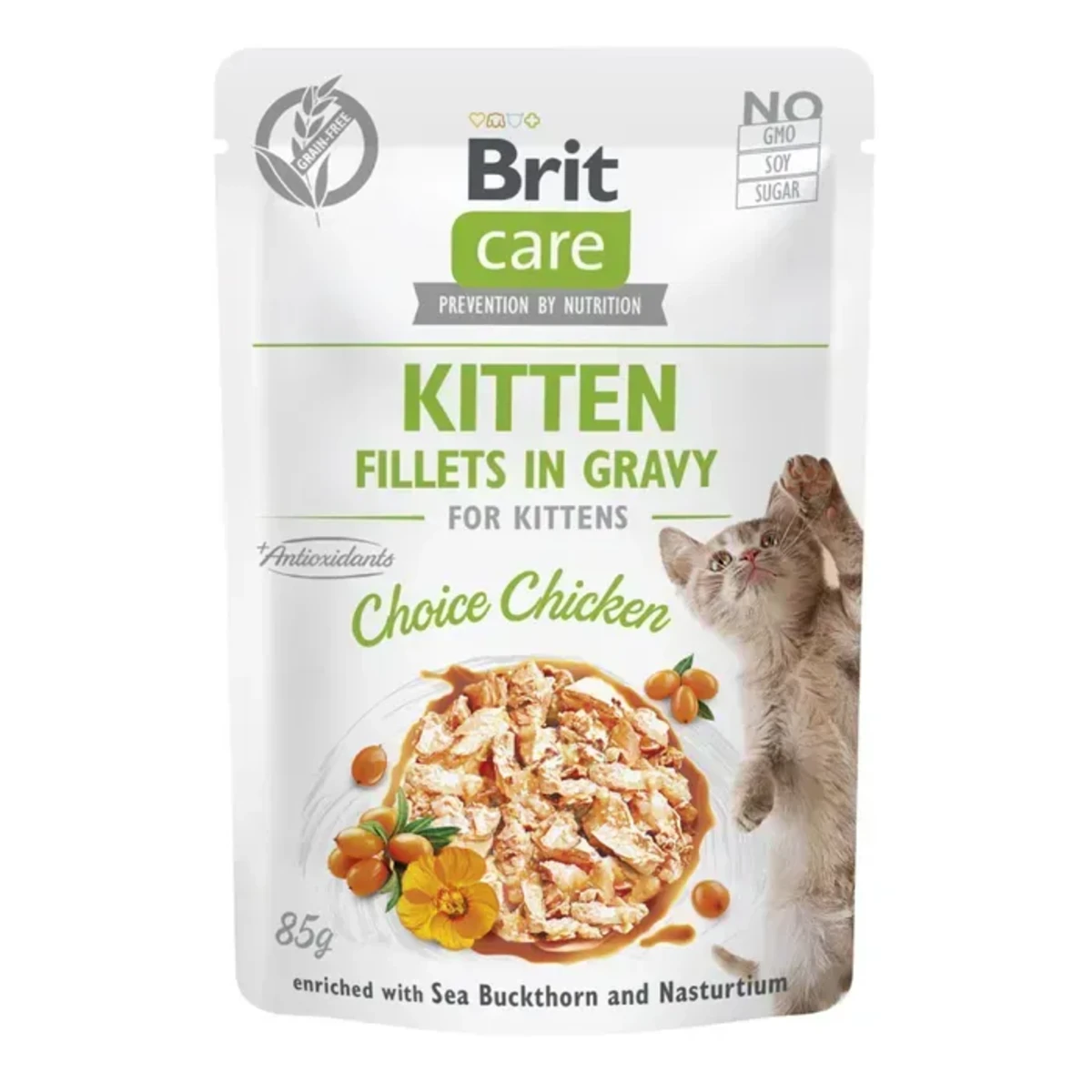 НАБІР Корм вологий для кошенят Brit Care Cat Fillets in Gravy Choice Chicken філе в соусі з куркою пауч 85 г 8 шт — зображення 1