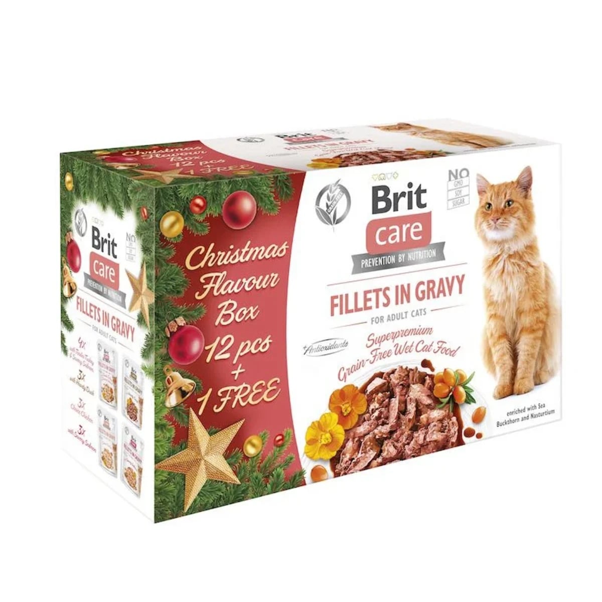 Корм вологий Brit Care Fillets in Gravy Christmas multipack 12+1 для котів різдвяний набір філе в соусі 13 шт х 85 г