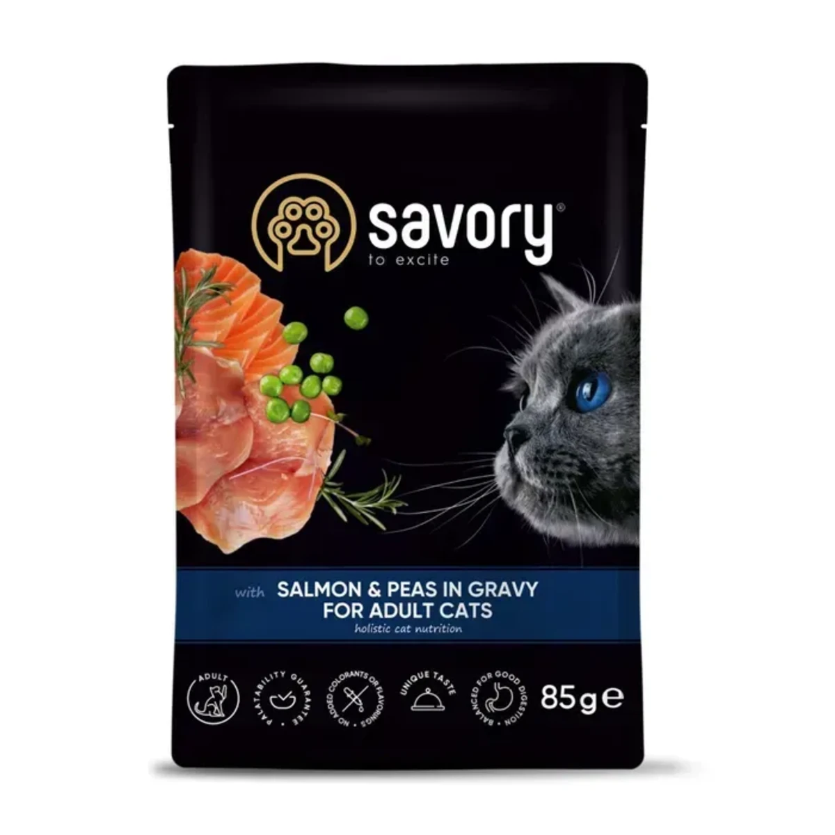 Корм вологий Savory Adult Cat Pouch Salmon and Peas in Gravy для дорослих котів з лососем та горошком у соусі 85 г — зображення 1