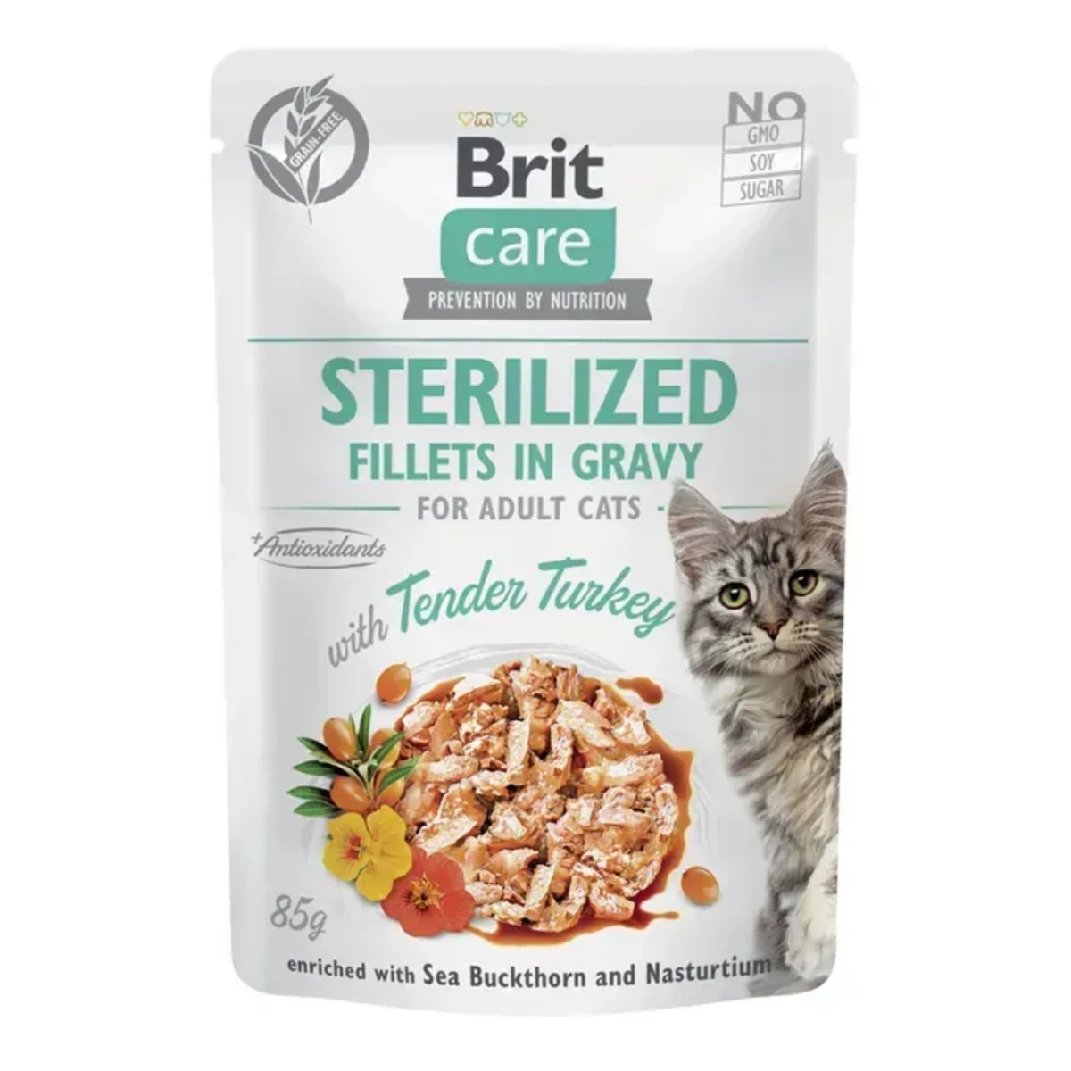 Корм вологий Brit Care Fillets in Gravy Tender Turkey Sterilized д/стерилізованих котів філе в соусі з індичкою 85 г — зображення 1