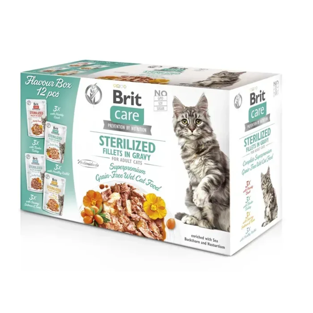 Корм вологий Brit Care Fillets in Gravy Flavour box Sterilized д/стерилізованих котів філе в соусі набір смаків 12 х 85 г — зображення 1