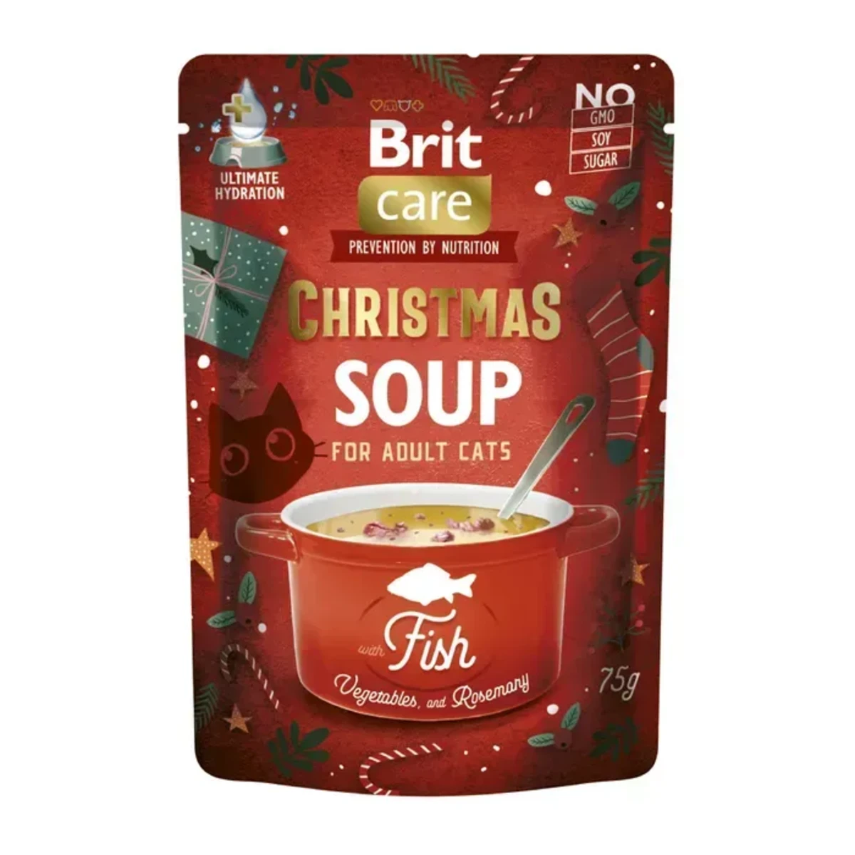 Упаковка вологого корму для котів Brit Care Christmas Fish Soup різдвяний суп з рибою 15 х 75 г — зображення 1
