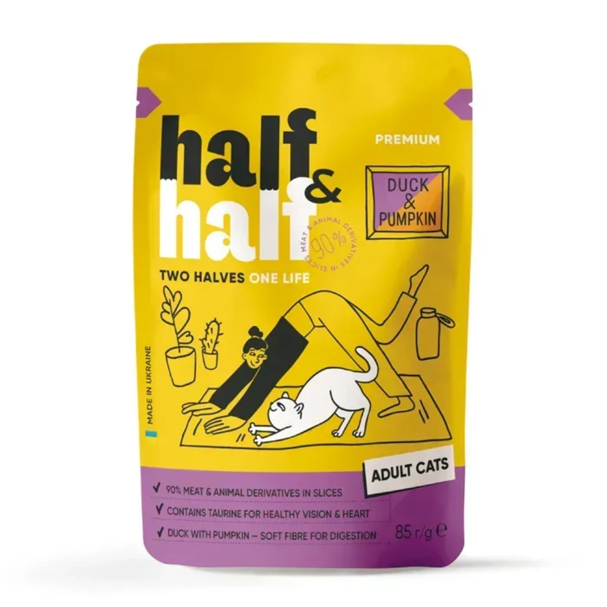 Корм вологий Half&Half для дороcлих котів з качкою та гарбузом в соусі 85 г