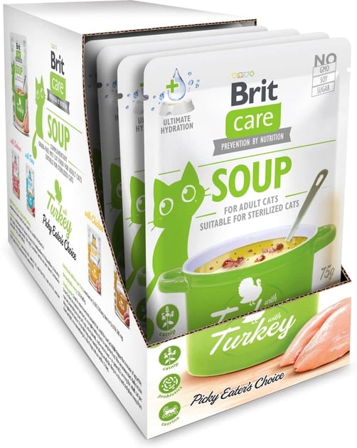 Упаковка вологого корму Brit Care Soup Turkey для котів, суп з індичкою 15 х 75г
