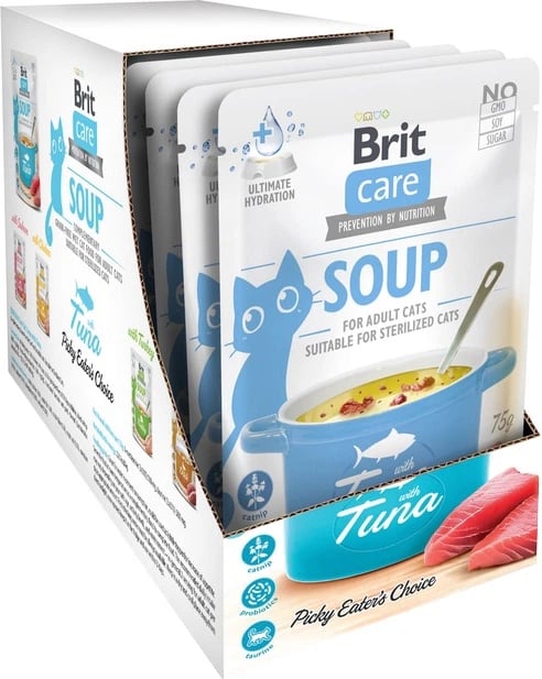 Упаковка вологого корму для котів Brit Care Soup Tuna суп з тунцем 15 х 75г