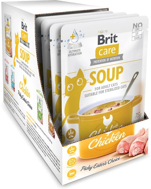 Упаковка вологого корму Brit Care Soup Chicken для кішок суп з куркою 15 х 75г