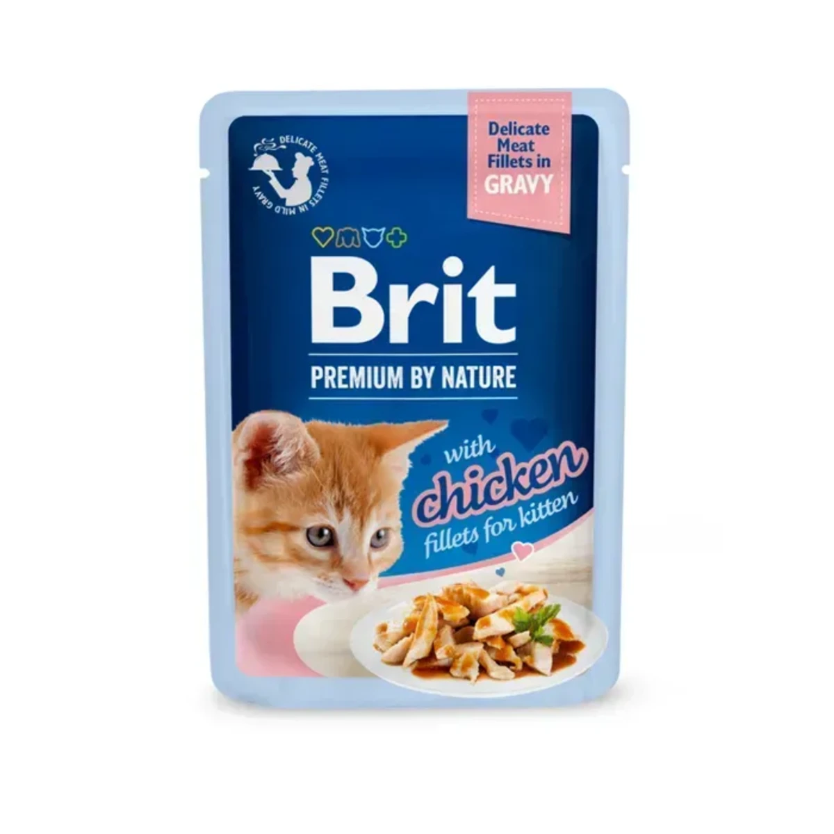 Корм вологий Brit Premium Delicate Fillets in Gravy Chicken for Kitten для кошенят, філе в соусі курка 85 г — зображення 1