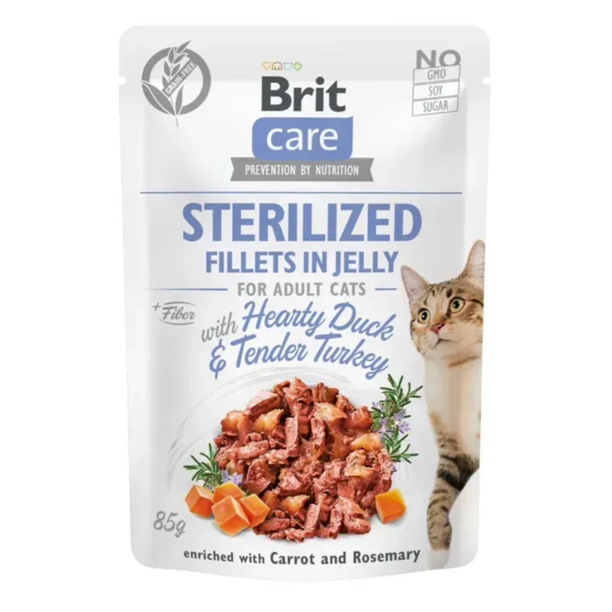 Корм вологий Brit Care Fillets in Jelly Hearty Duck and Turkey Sterilized д/стерилізованих котів філе в желе з качкою та індичкою 85 г — зображення 1
