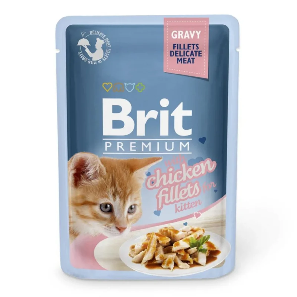 Корм вологий Brit Premium Cat Kitten Chicken Fillets Gravy pouch для кошенят, філе курки в соусі 85 г