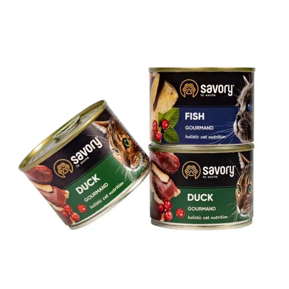 Набір сухого та вологого корму для котів Savory Adult Gourmand 2 кг + 600 г з індичкою, качкою та рибою