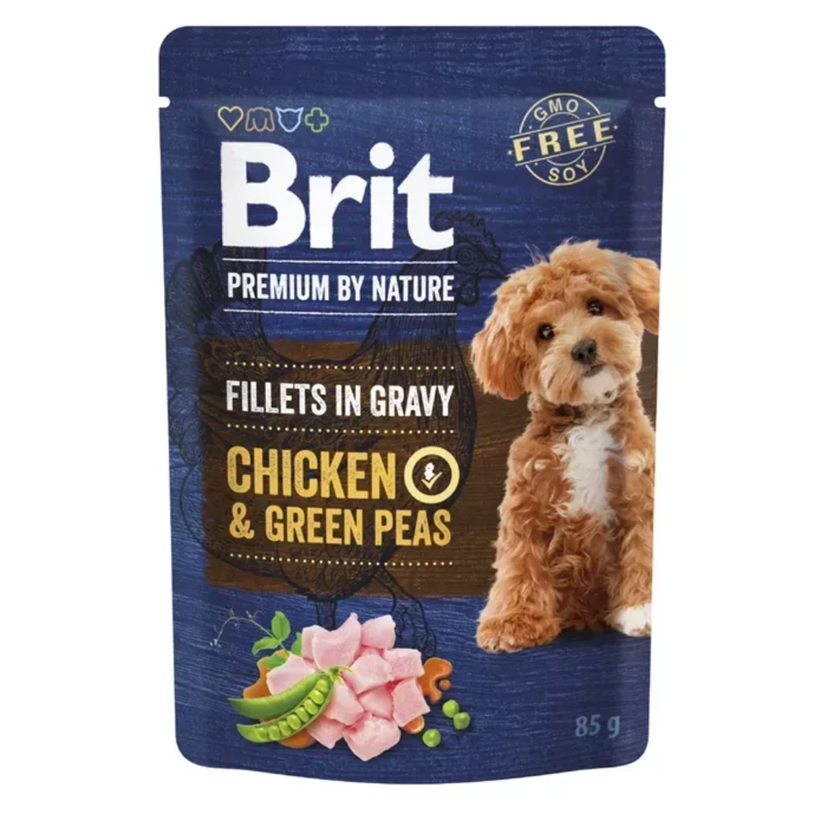 Корм вологий Brit Premium Fillets in Gravy Chicken & Green Peas для собак малих порід філе в соусі курка і зелений горошок 85 г — зображення 1