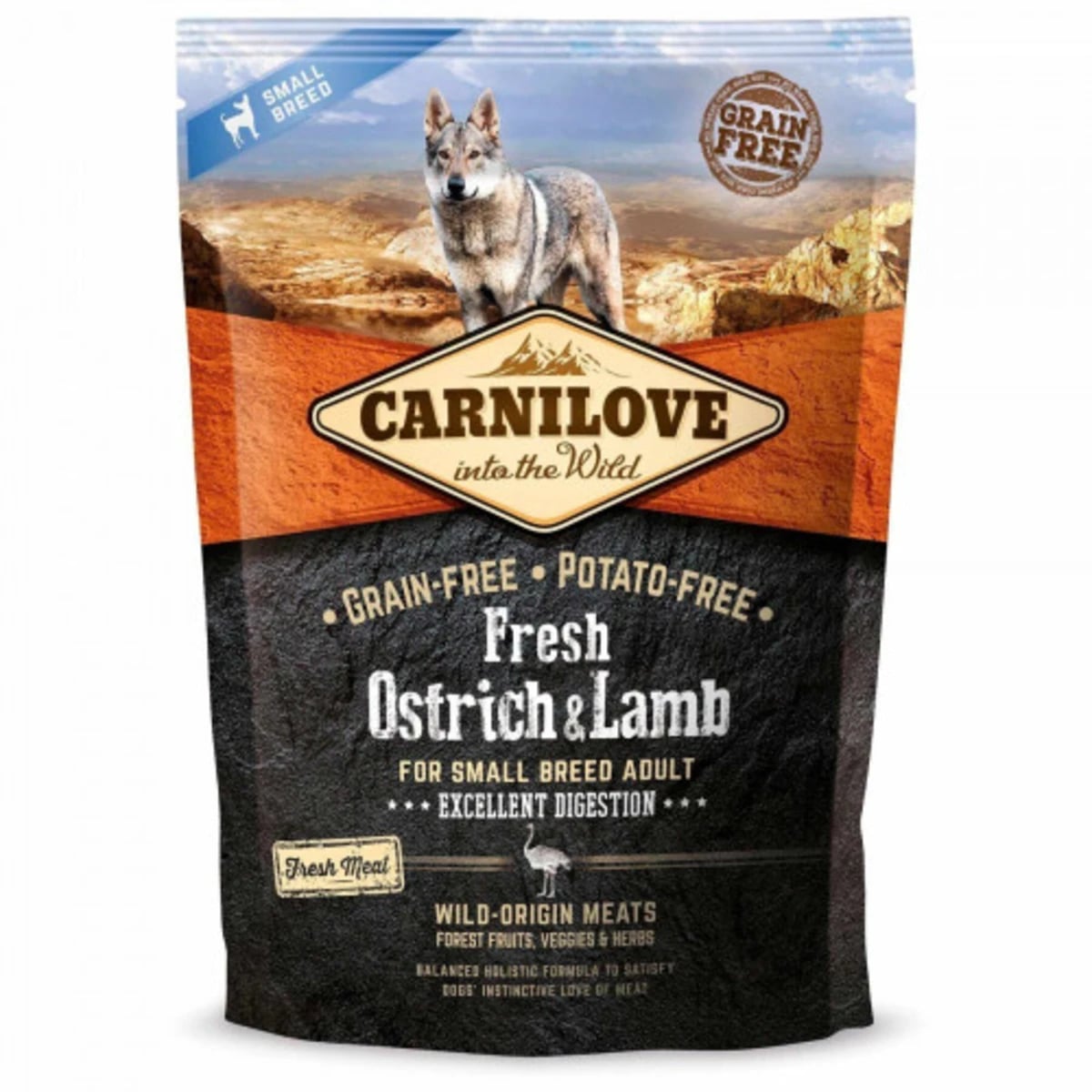 Корм сухий Carnilove Fresh Ostrich and Lamb for Small Breed Dogs для дорослих собак дрібних порід зі страусом та ягнятиною — зображення 1