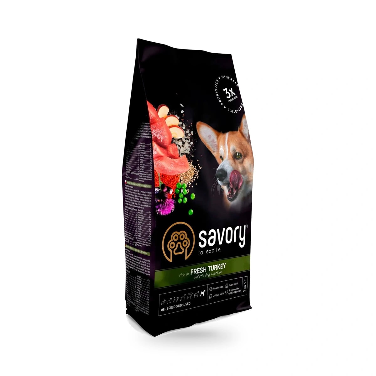 Корм сухий Savory All Breed Sterilised rich in Fresh Turkey для стерилізованих собак усіх порід зі свіжою індичкою