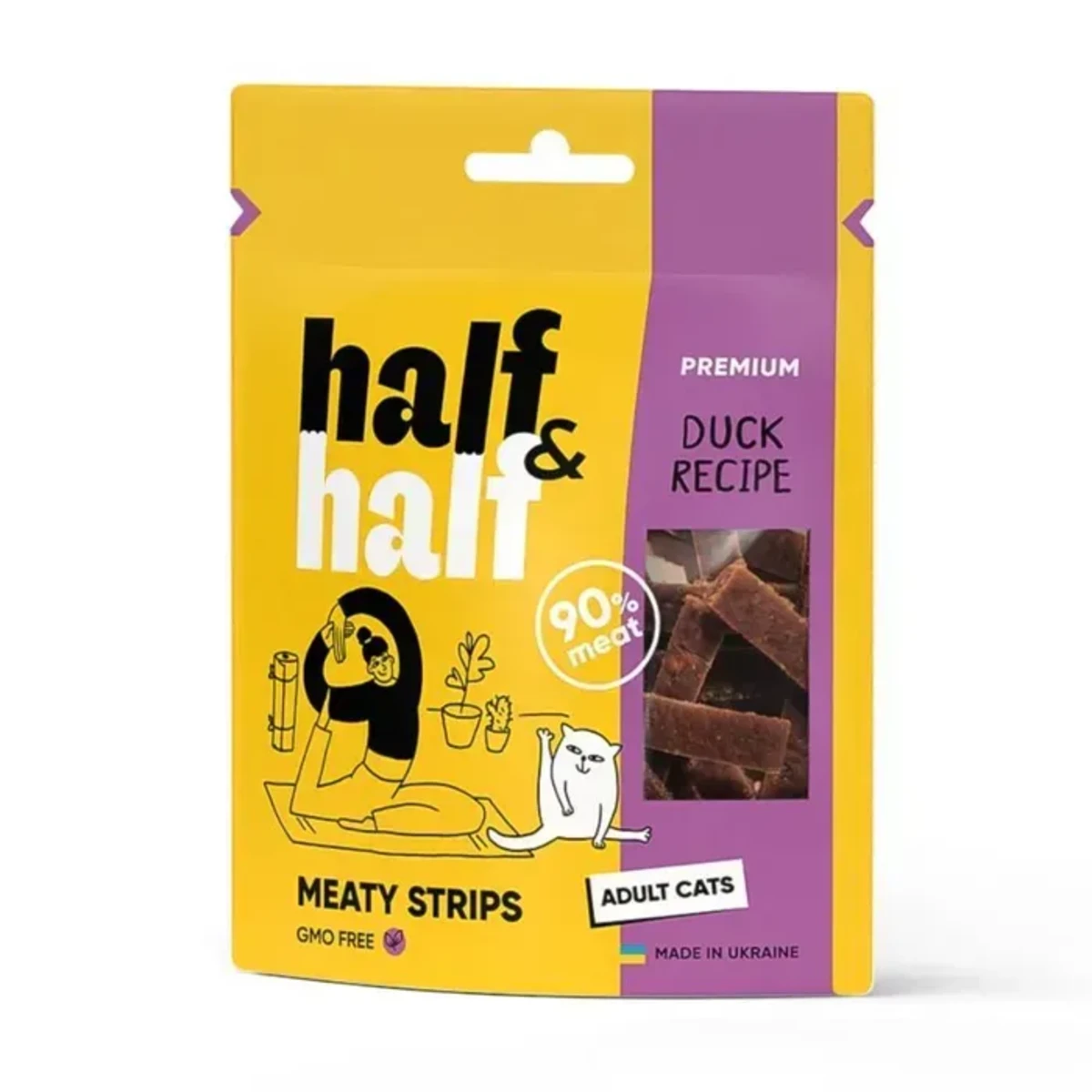 Ласощі Half&Half м'ясні смужечки для котів, із качкою 50 г