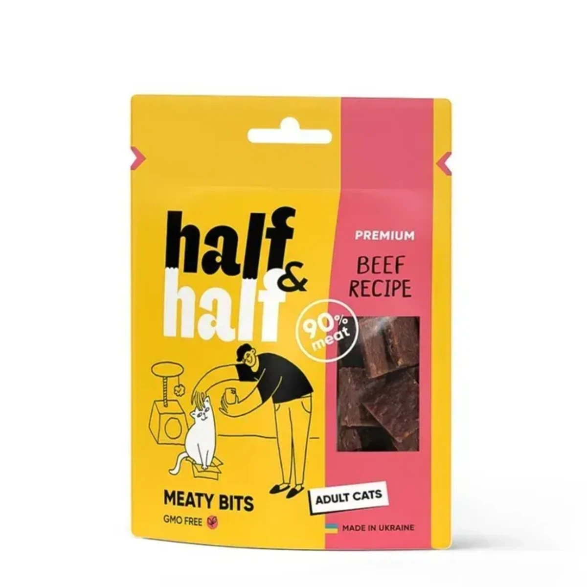 Ласощі Half&Half м'ясні шматочки для котів, з яловичиною 50 г
