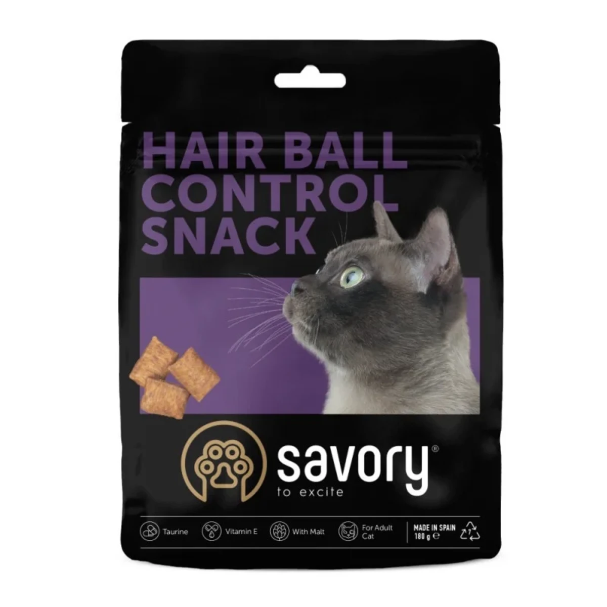 Хрумкі ласощі Savory Cats Snacks Pillows Hair Ball Control для дорослих котів подушечки для виведення шерсті — зображення 1