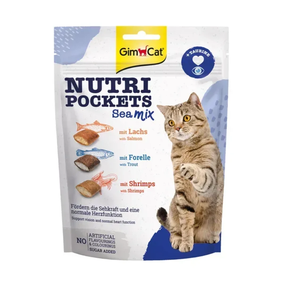 Ласощі вітамінні GimCat Nutri Pockets Морський мікс для котів з лососем фореллю та креветками 150 г — зображення 1