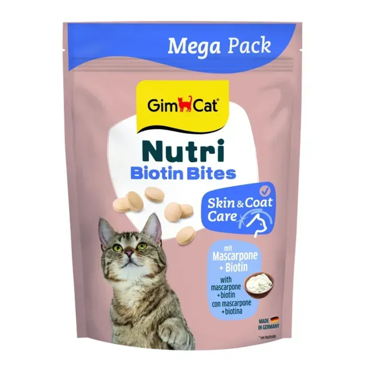 Вітаміни GimCat Nutri Biotin Bites для дорослих котів для покращення стану шкіри та шерсті з маскарпоне та біотином 425 г — зображення 1