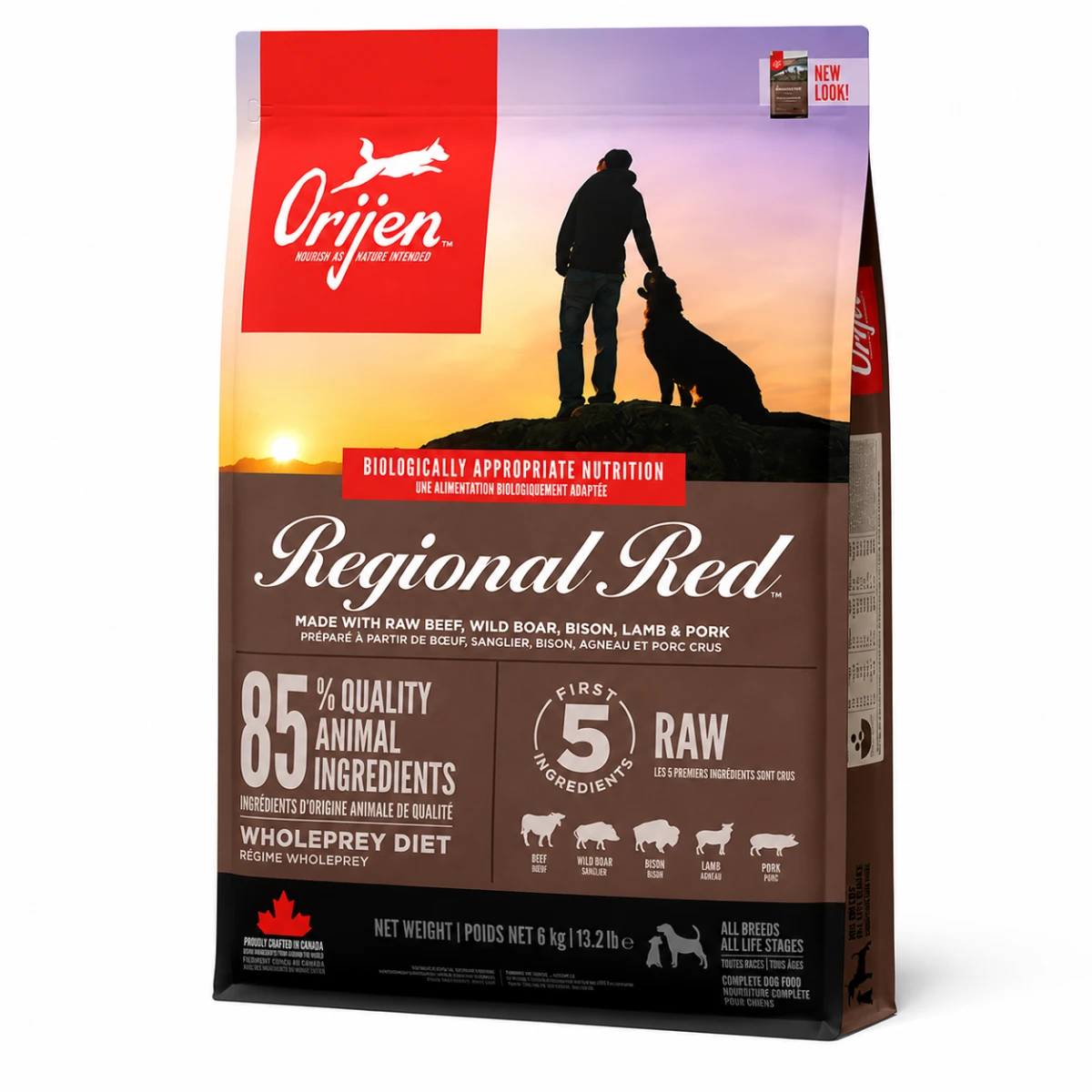 Беззерновий сухий корм для собак усіх порід та вікових груп Orijen Regional Red Dog з яловичиною, кабаном, ягням, свининою та сардинами