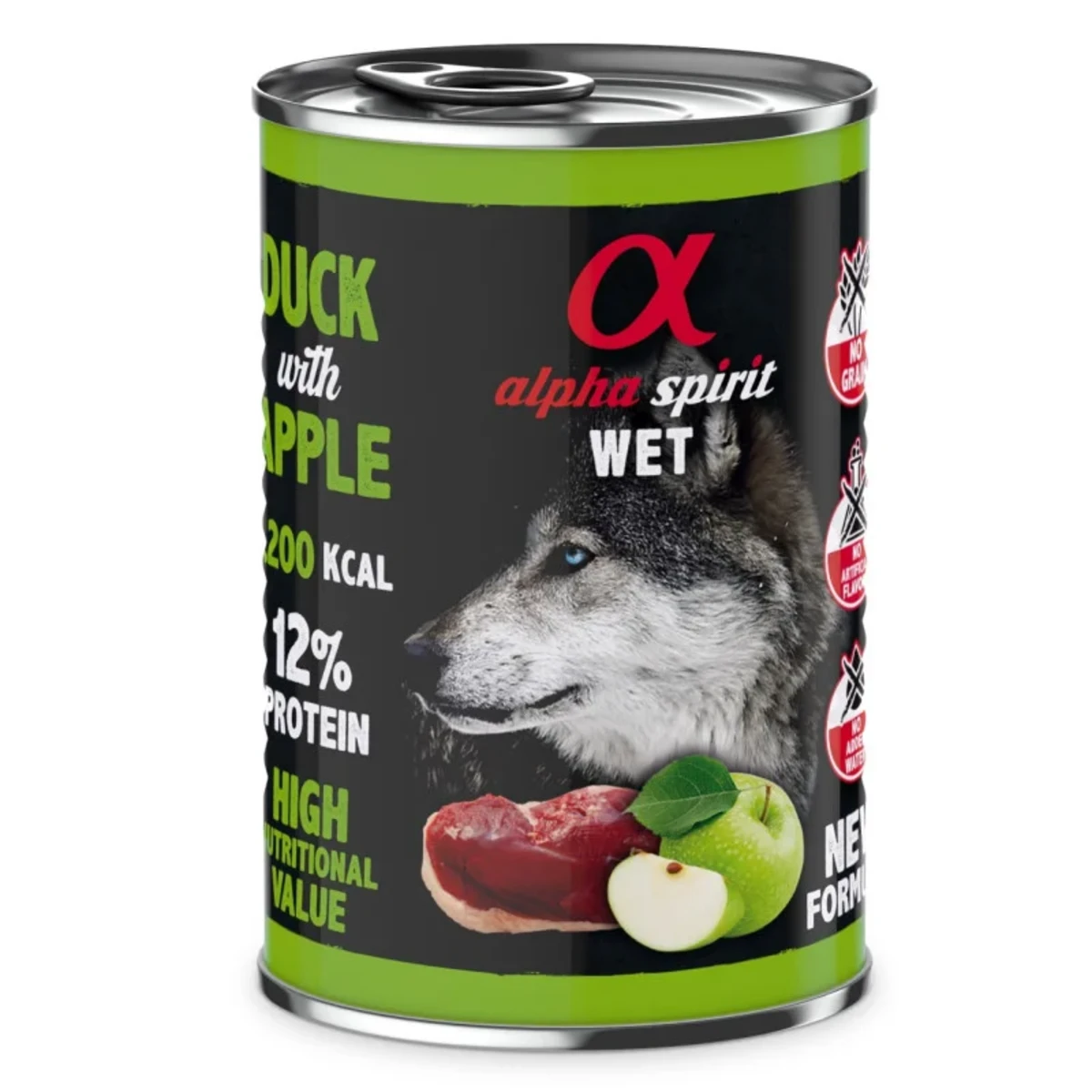 Вологий корм Alpha Spirit Duck with Green Apple з качкою для дорослих собак 400 г — зображення 1