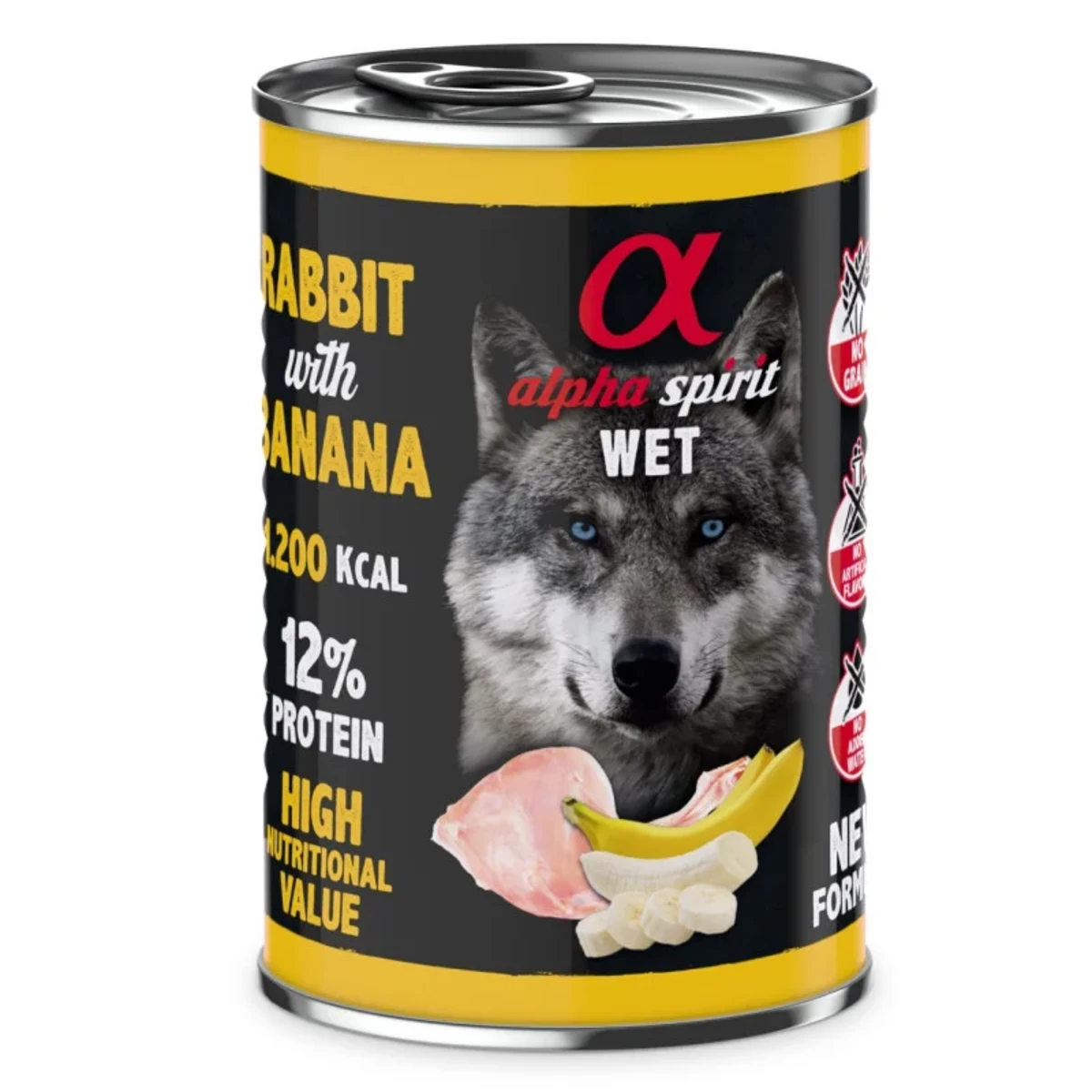 Вологий корм Alpha Spirit Rabbit With Banana для дорослих собак з кроликом та бананом 400 г — зображення 1