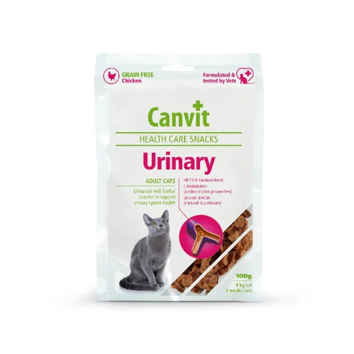 Canvit Urinary ласощі для котів для здоров'я сечостатевої системи з куркою, 100 г