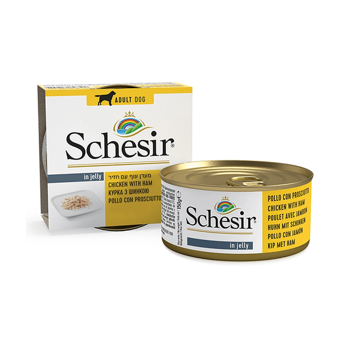Вологий корм для дорослих собак Schesir Chicken with Ham з курячим філе та шинкою, шматочки в желе, 150 г — зображення 1
