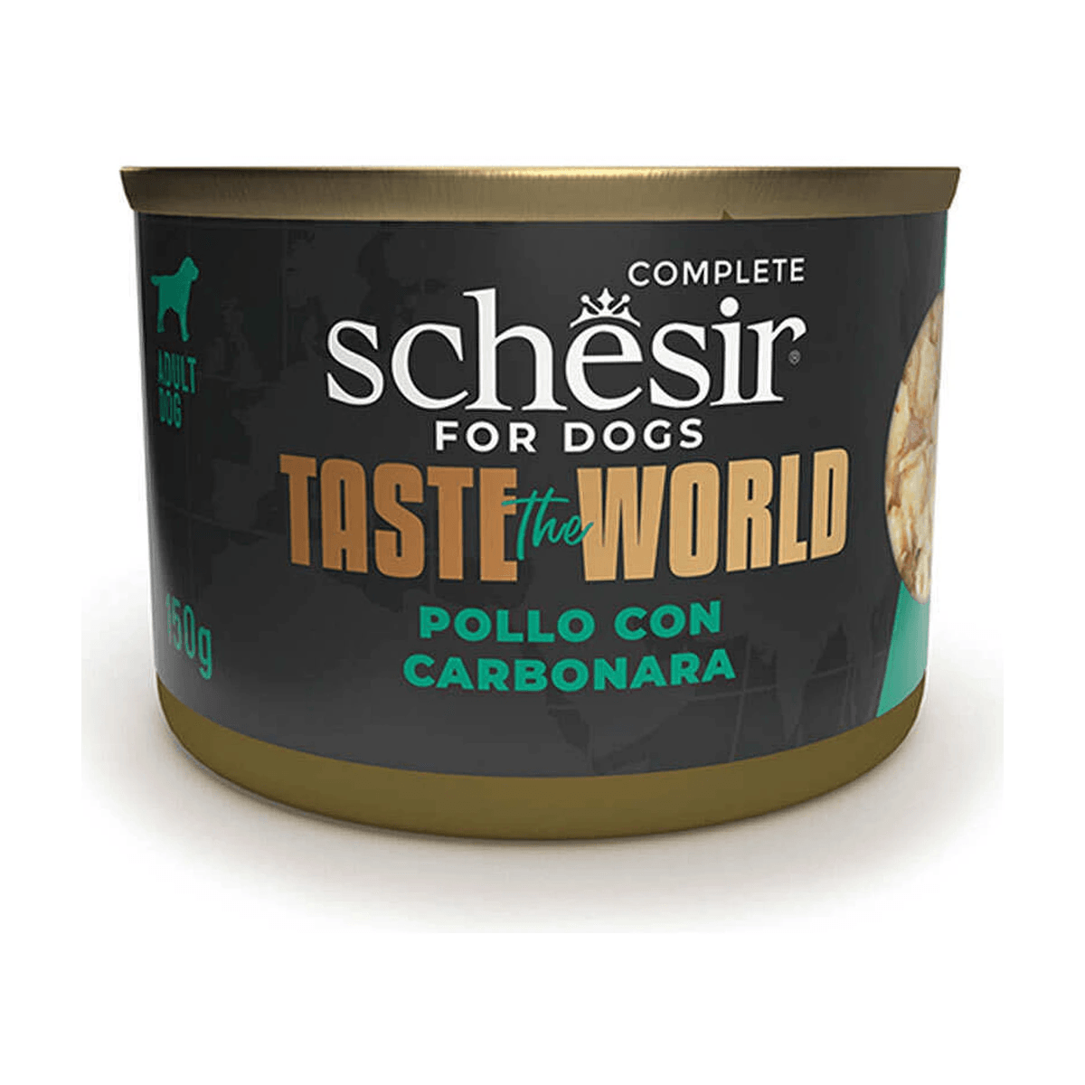 Вологий корм для дорослих собак Schesir Taste the World Chicken with Carbonara з куркою та соусом карбонара, шматочки в бульйоні, 150 г — зображення 1