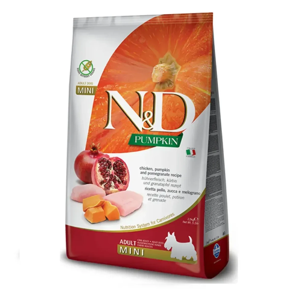 Беззерновий сухий корм для дорослих собак малих порід Farmina N&D Pumpkin Grain Free Dog Adult Mini Chicken & Pomegranate з куркою, гарбузом та гранатом — зображення 1