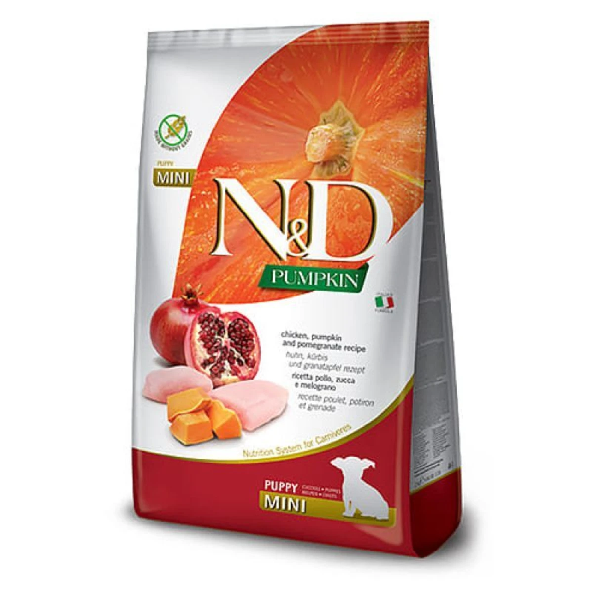 Беззерновий сухий корм для цуценят малих порід Farmina N&D Pumpkin Grain Free Puppy Mini Chicken & Pomegranate з куркою, гарбузом та гранатом — зображення 1