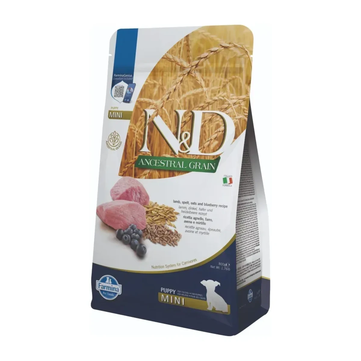 Низькозерновий сухий корм для цуценят малих порід Farmina N&D Ancestral Grain Puppy Mini Lamb & Blueberry з ягням та чорницею — зображення 1