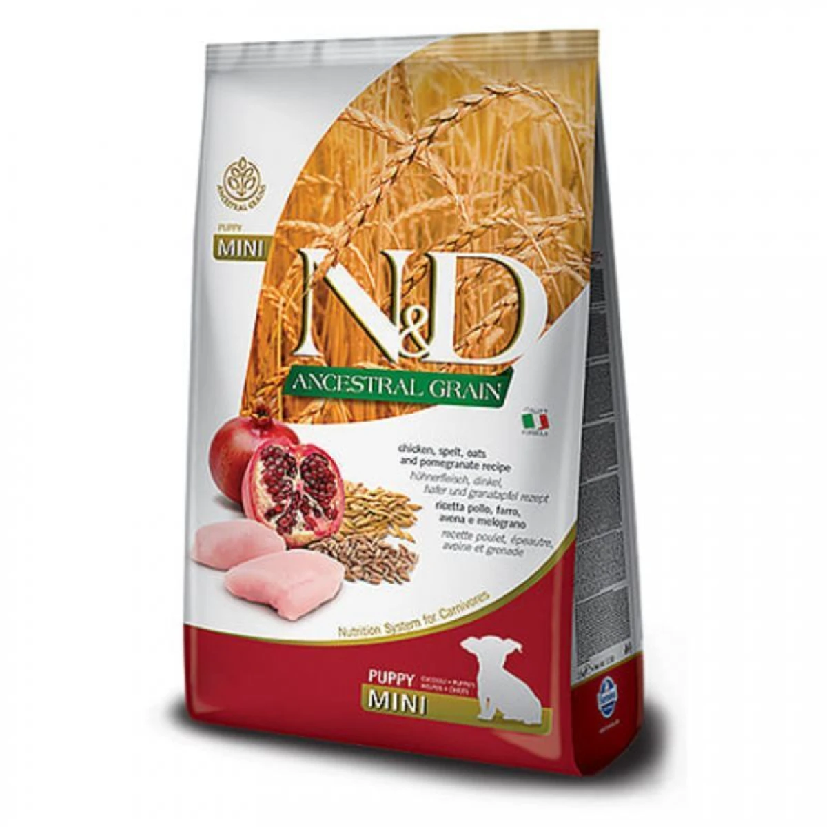 Низькозерновий сухий корм для цуценят малих порід Farmina N&D Ancestral Grain Puppy Mini Chicken & Pomegranate з куркою та гранатом — зображення 1