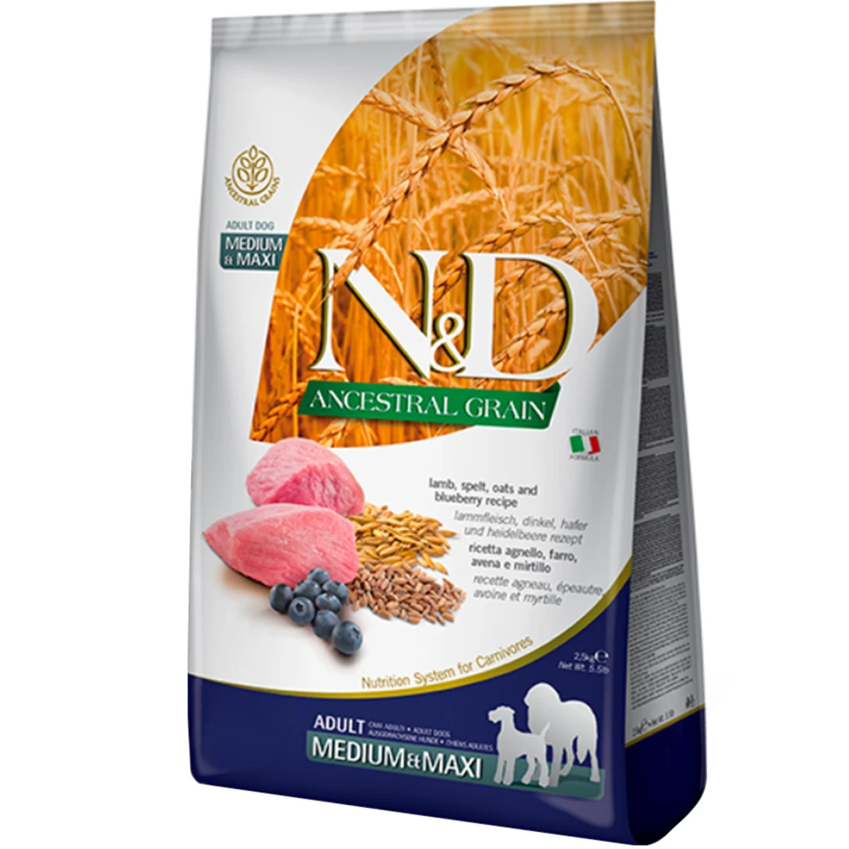 Сухий корм для дорослих собак середніх і великих порід Farmina Dog N&D Low Grain Lamb & Blueberry Adult Medium&Maxi з ягням та чорницею