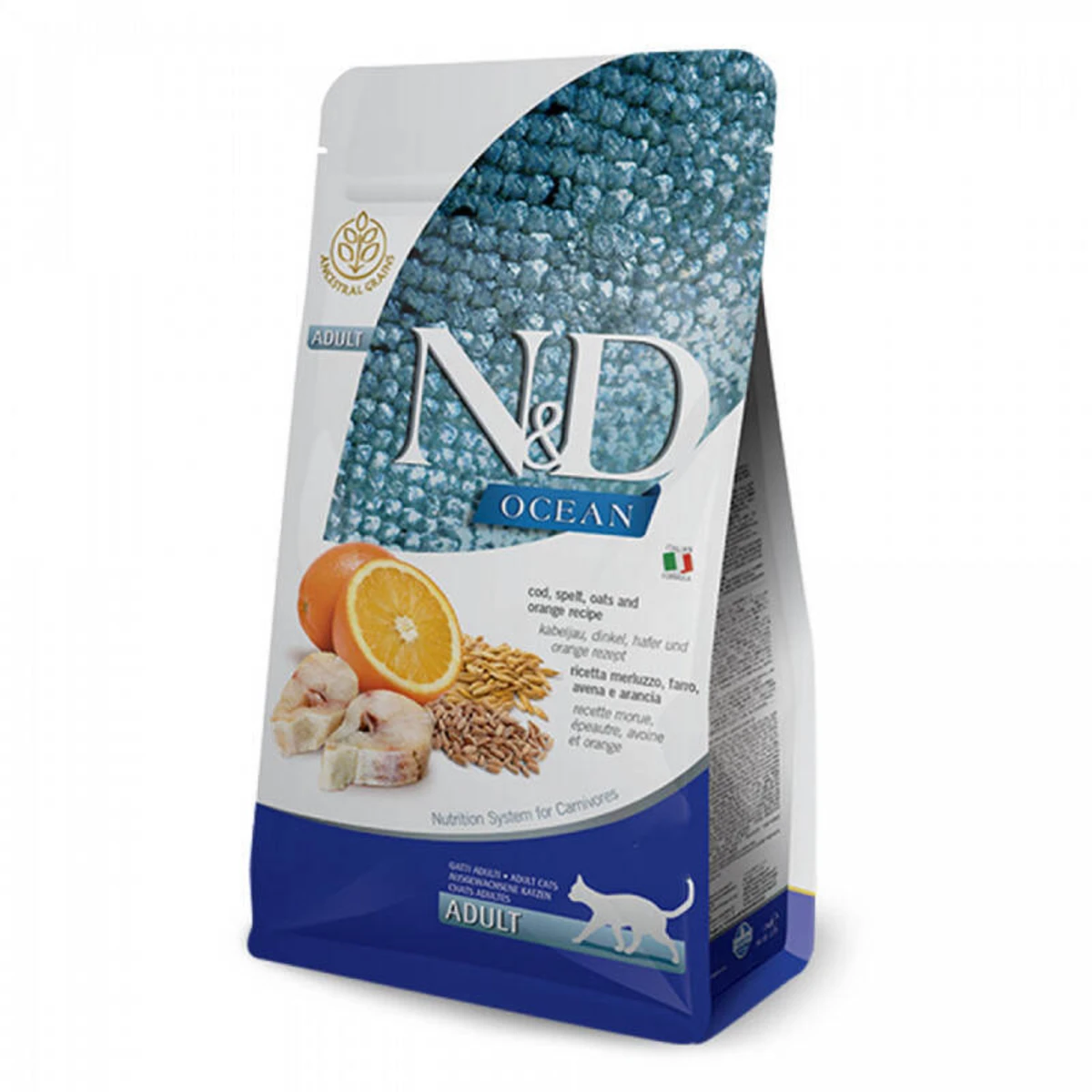 Farmina N&D Ocean Ancestral Cod, Spelt, Oats & Orange Adult низькозерновий сухий корм з тріскою та апельсином — зображення 1