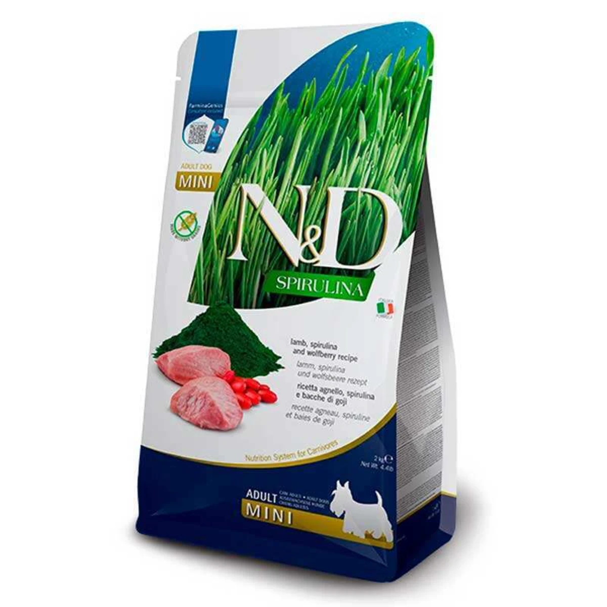 Беззерновий сухий корм для дорослих собак малих порід Farmina N&D Spirulina Dog Adult Mini Lamb & Wolfberry з ягням, спіруліною та ягодами годжі