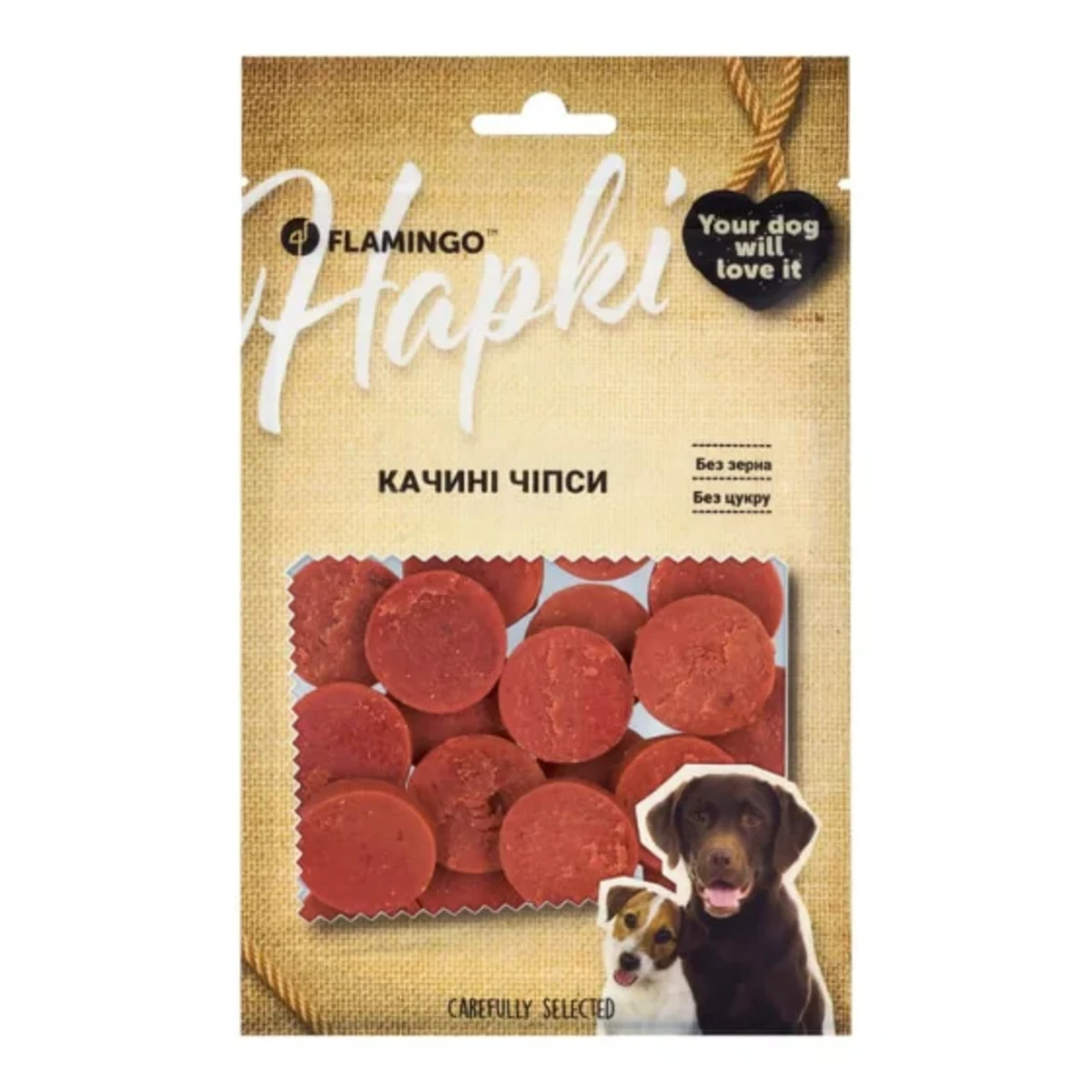 Ласощі Flamingo для собак, чипси з м'ясом качки 75г