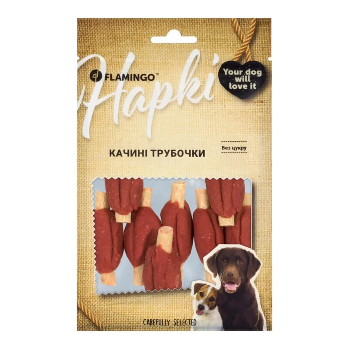 Ласощі Flamingo для собак жувальні трубочки з м'ясом качки 75г