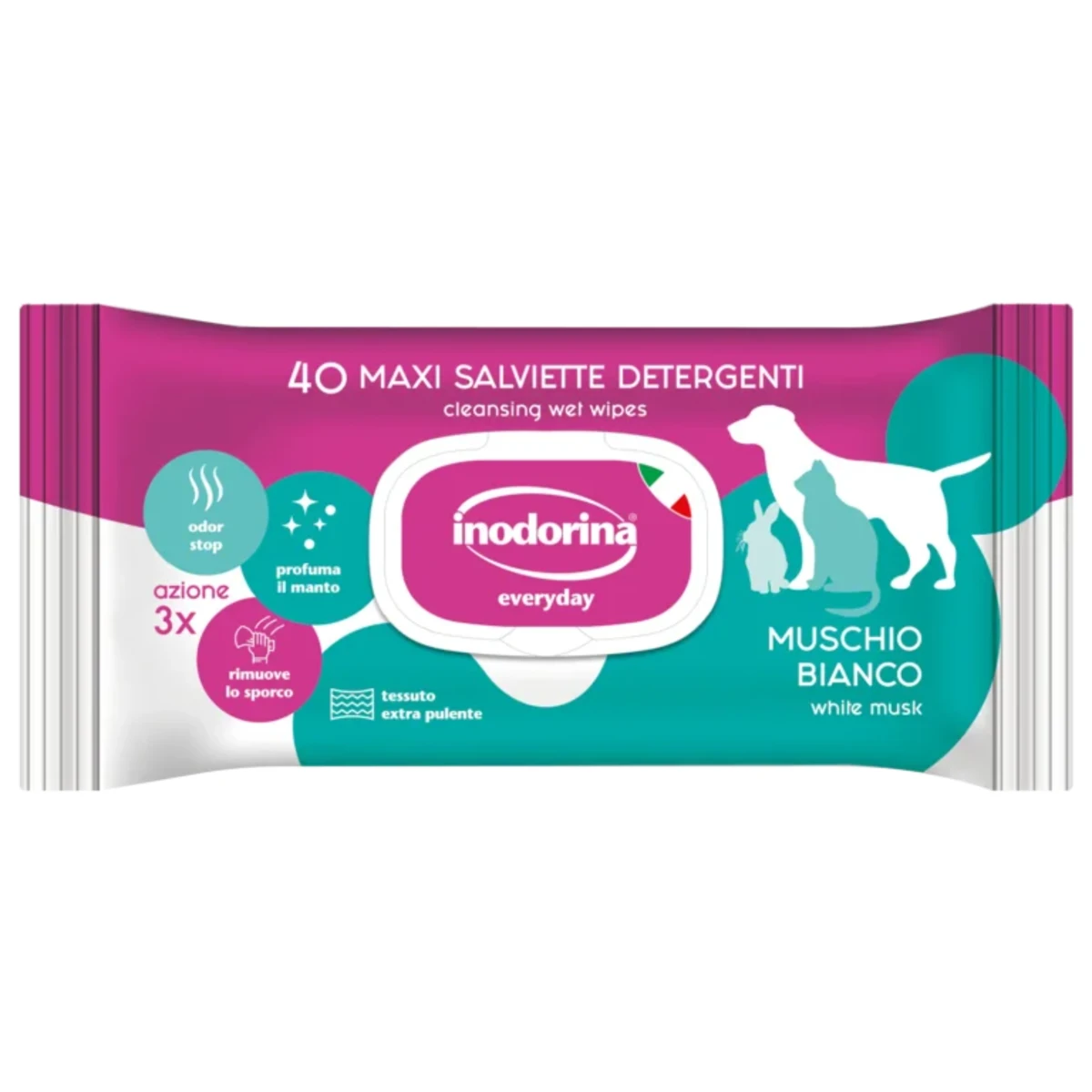 Очищаючі серветки Inodorina EveryDay Muschio Bianco з ароматом мускусу для собак