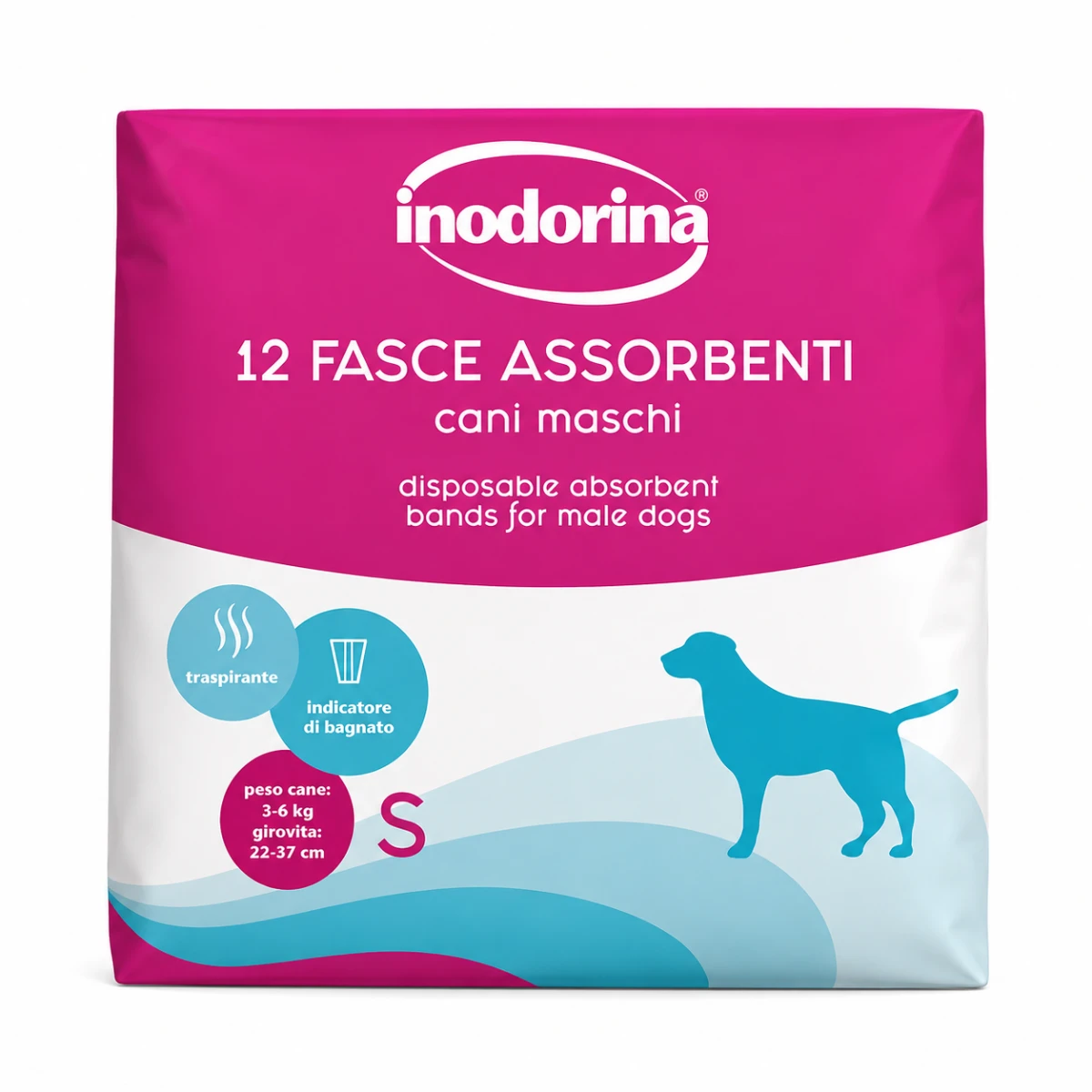 Inodorina Fasce Assorbenti - Гігієнічний абсорбуючий пояс для кобелів з індикатором вологості, 12 шт
