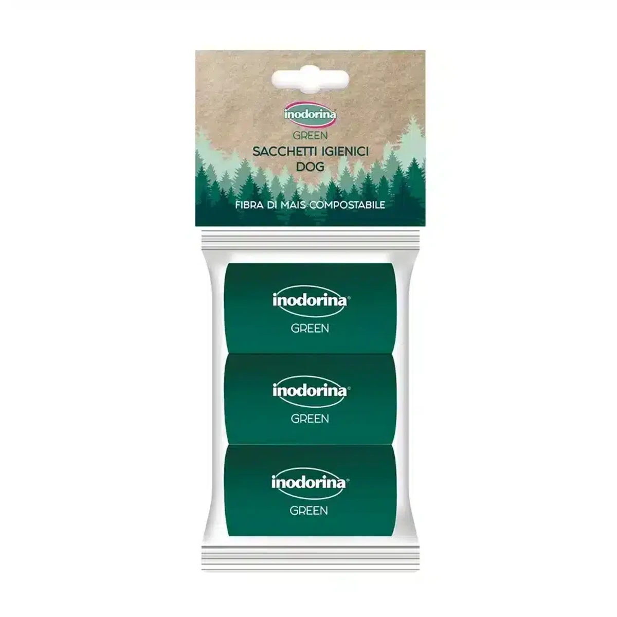 Inodorina Green Bags Box Біорозкладні пакетики для прибирання з кукурузного волокна, 30 шт